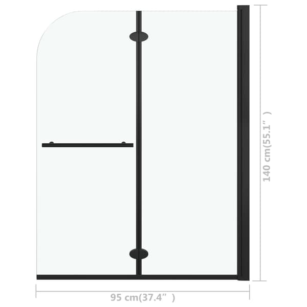 vidaXL foldbar badekarsskærm, 2 paneler, ESG, 95 x 140 cm, sort