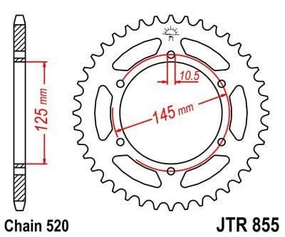 JT R855-46 stål baghjul, 46T, størrelse 520
