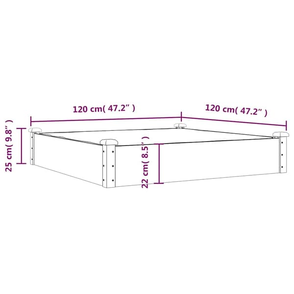 vidaXL Upphöjd rabatt med foder 120x120x25 cm gran