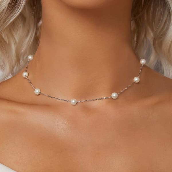 Silverhalsband med snäckskalspärlor, justerbar längd 40-45cm