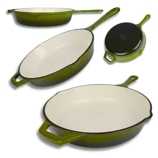EMALJERET STØBEJERNSPANDE 26CM HAGE OLIVE
