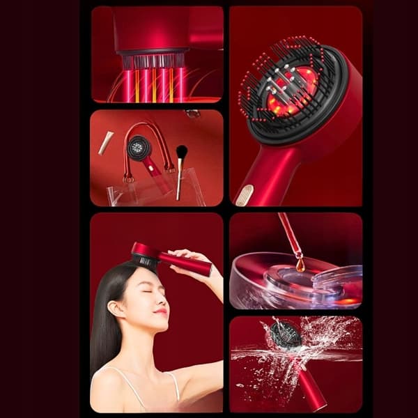 Elektrisk huvudbottenmassageborste med röd ljusterapi
