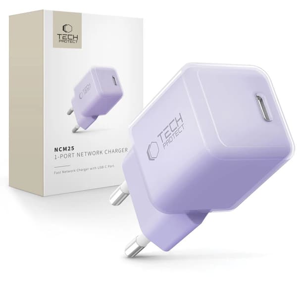 Tech-Protect NCM25 USB-C PD 25W Vægoplader - Lilla