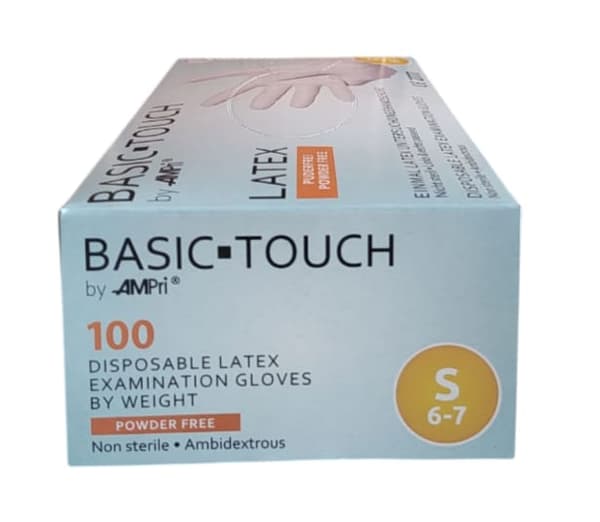 Handskar latex BASIC-TOUCH AMPRI pudrerfri Komfort och Skydd 100 st - Storlek S