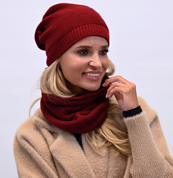 Dam Vinterset Mössa Hatt Halsduk Vinröd B1