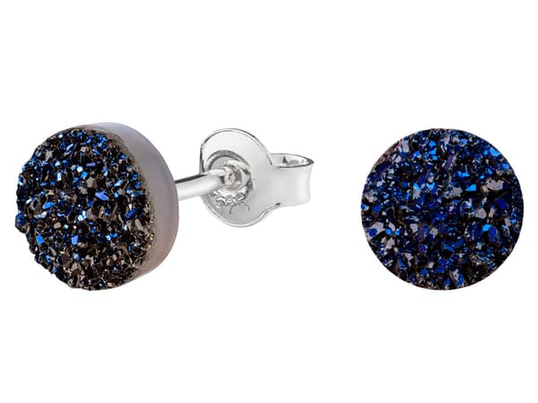 Sølv Druzy Hoop Øreringe Besat med Titanium Blå Øreringe 6mm
