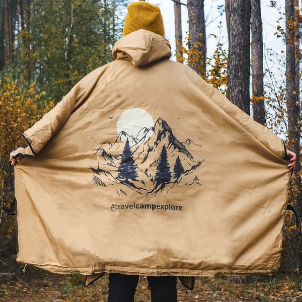 OFFLANDER camping poncho tynd med varmer champagne