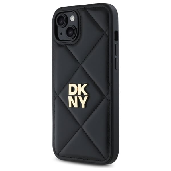 DKNY DKHCP15MPQDSLK iPhone 15 Plus 6.7 svart/svart quiltad Stack-logotyp