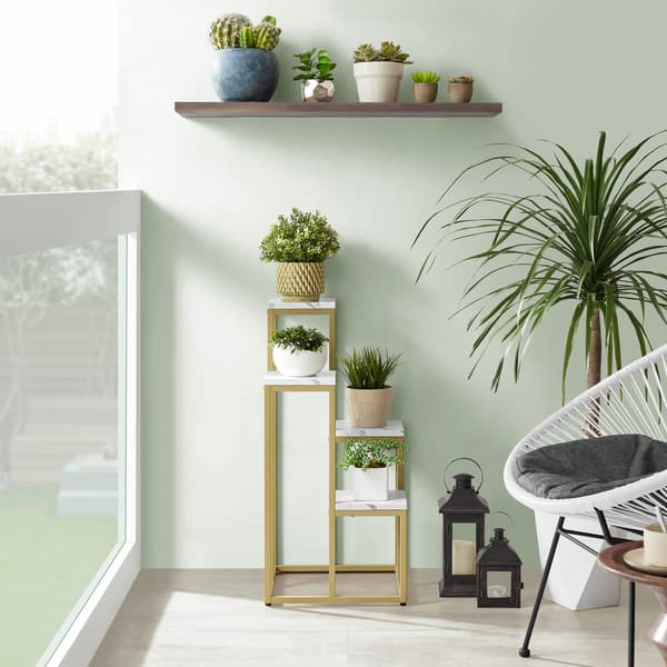 Blomsterstativ med 4 hylder - marmor / guldben