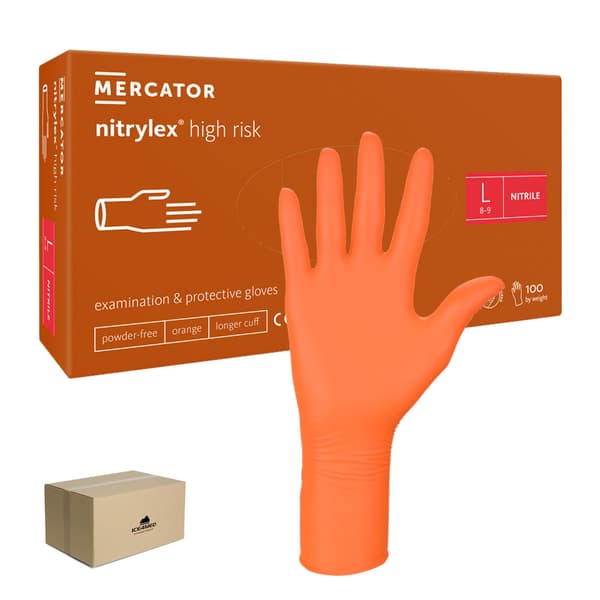 Nitrilhandsker L orange Mercator Nitrylex High Risk 100 stk. karton 10-pakning