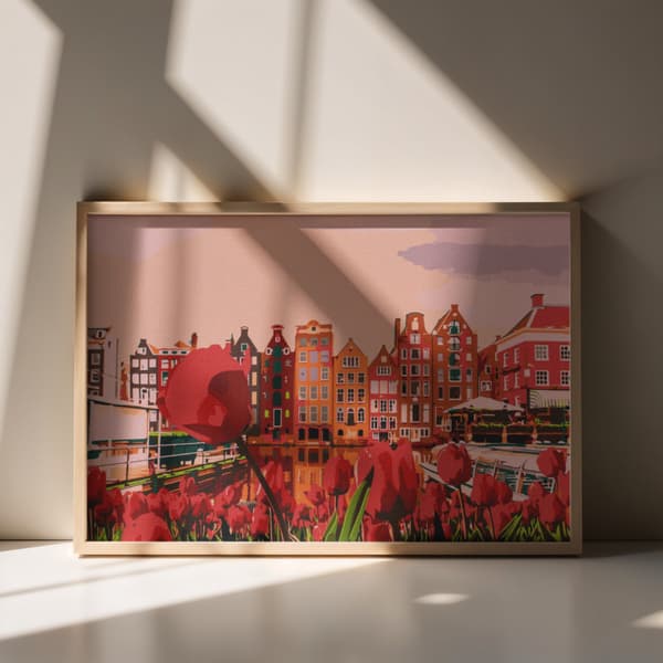 Måla efter siffror-tavel med ram Amsterdams skönhet 70x50 cm