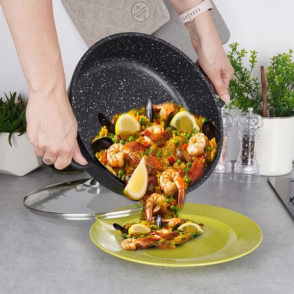 Granit stekpanna med glaslock, stor, 28 cm