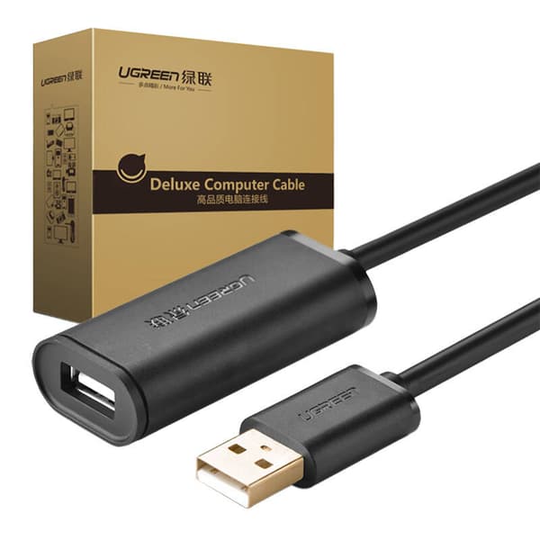 UGREEN US121 USB 2.0 forlængerkabel, aktiv, 10m (sort)