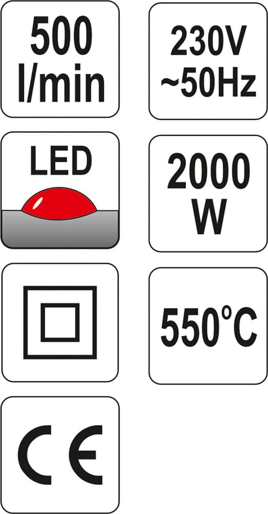 VARMEPISTOL 2000W 50~550°C TILBEHØR LED-INDIKATOR - YT-82292