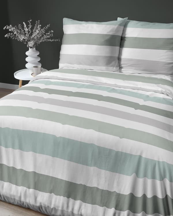 Satin Sengetøj 220x200 Striber Pastelgrønne Nuancer