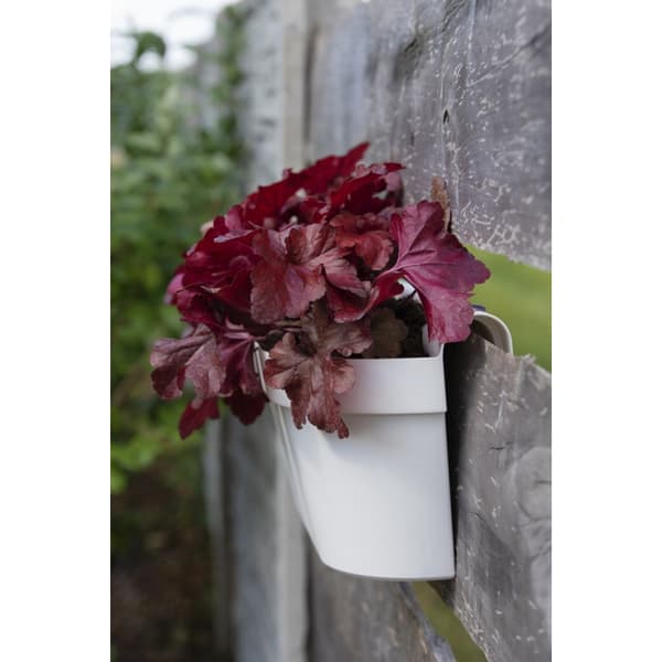 Hvid plastik balkonkasse med hank til blomster