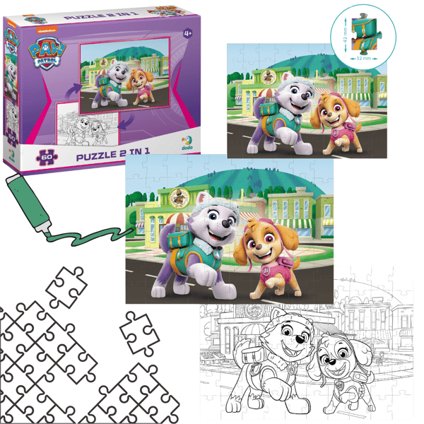 Paw Patrol 2-i-1 pussel och målarbok 60 bitar