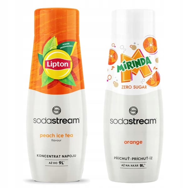 Lipton 2x persika sodastreamsirap och Mirinda noll socker