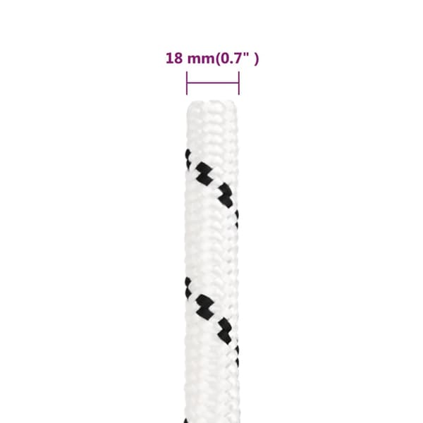 vidaXL Flätat segelrep vit 18 mm x 25 m polyester