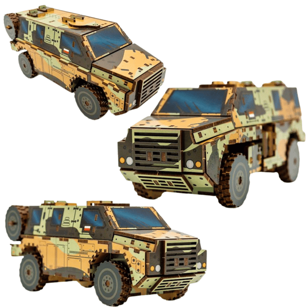 MILITÄRBILSMODELL TRÄPUSSEL BIL ARMÉPUSSEL 139-0209