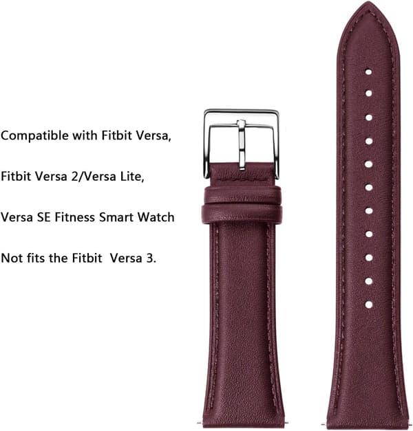 URREM TIL Fitbit Versa/Versa 2/LITE/SE RØDVIN ÆGTE LÆDER