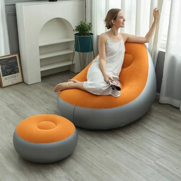 oppustelig lænestol sofa med fodstøtte puff