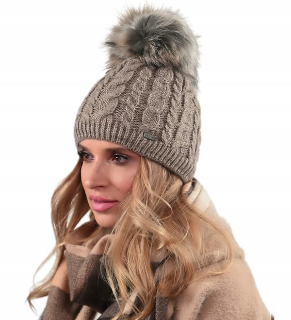 Varm damvintermössa med pompom isolerad fleece Beania Latte UNI