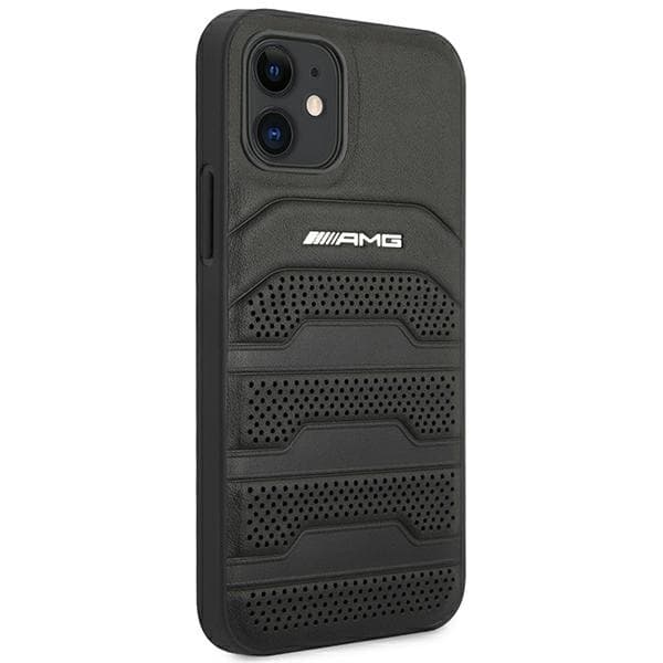 AMG AMHCP12SGSEBK iPhone 12 mini 5.4 sort/sort hårdt cover i læder med prægede linjer