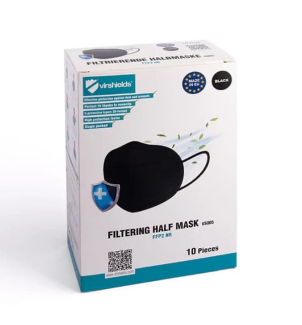 FFP2 Antiviral Maske 5 Lag Sort VIRSHIELDS - 10 stk