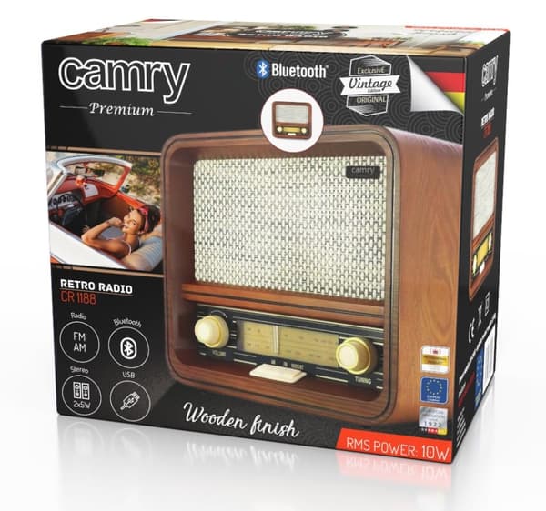 Retroradio CAMRY CR 1188 puinen, FM/AM, Bluetooth 5.0