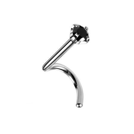 Titanium næsering med sort zirkon - sølv - TN-010 0.8/6.5/2