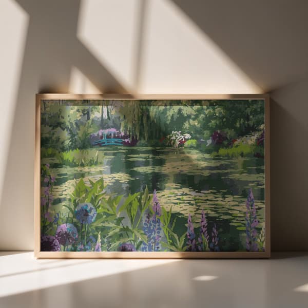 Mal efter tal-billede med ramme Monets have i Giverny 50x70 cm