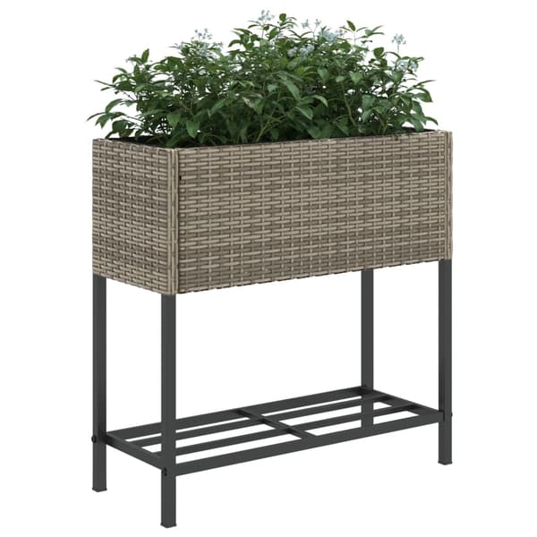 vidaXL Trädgårdskrukor med hyllplan, set om 2, grå, 70x28x70 cm, polyrotting