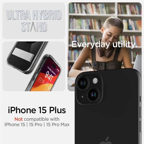 Spigen Ultra Hybrid S MagSafe-etui med stativ til iPhone 15 Plus - Sort
