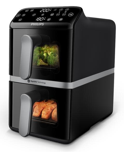 Philips Ovi Stacked Dual Basket NA461/00 ilmakeitin, musta-hopea
