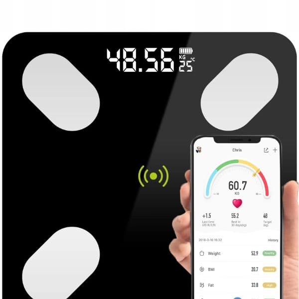 ANALYTIIKKAINEN KYLPYHUONEVAAKA ÄLYKÄS BLUETOOTH-SOVELLUS MUSTA