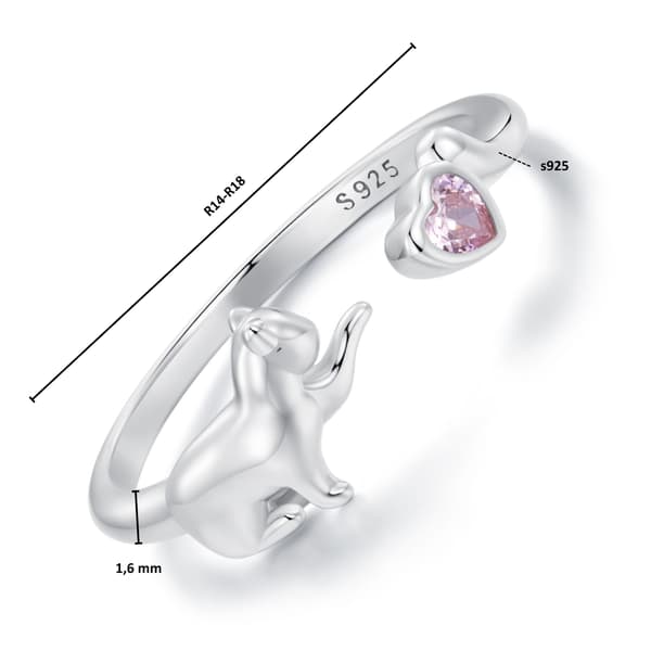 Silver universalring, kattunge med hjärta, silver 925