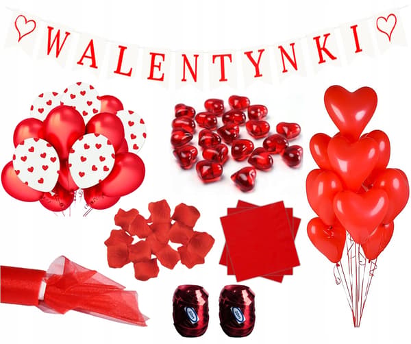 Valentinsdagssæt, hjerteballoner, banner