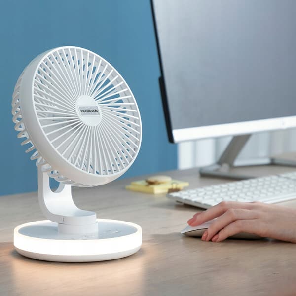 Genopladelig bordventilator med LED-lys, USB-tilslutning til computer
