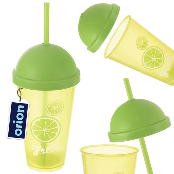 Plastikkop med låg og sugerør 450 ml