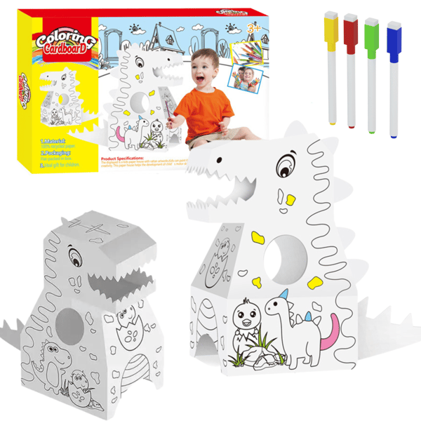 STORT DINOSAUR-KUNSTKIT TIL FARVELÆGNING, FOLDNING, MALING OG PAP