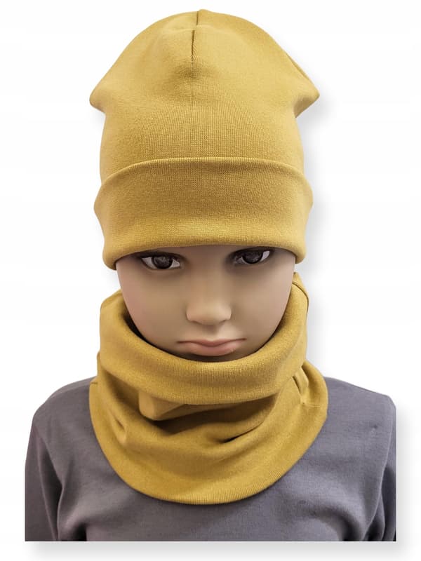 Set Hatt + Halsduk barn storlek 52-56 dubbel Ocker