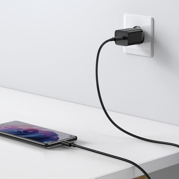 Baseus Super Si Quick Charger 1C 25W vægoplader med 1m USB-C til USB-C kabel (sort)