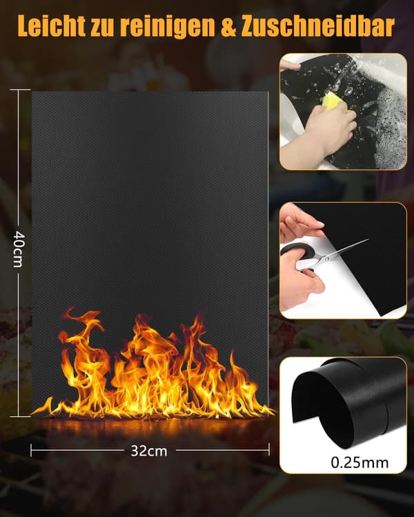 SÆT MED GENBRUGELIGE TEFLON GRILLMÅTTER TIL BAGNING 5 STK.