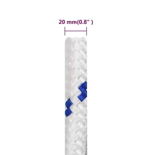 vidaXL Segelrep, Vit, 20 mm, 100 m, Polypropylen