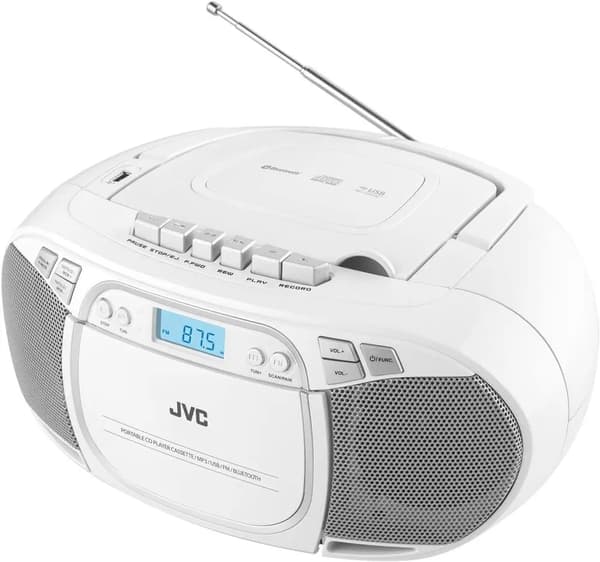 JVC RC-E451W CD-soitin kasettisoittimella, valkoinen, USB, Bluetooth