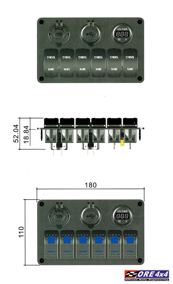 Carling 6x panel kontakter tilbehør USB-stik lighter voltmeter 12V