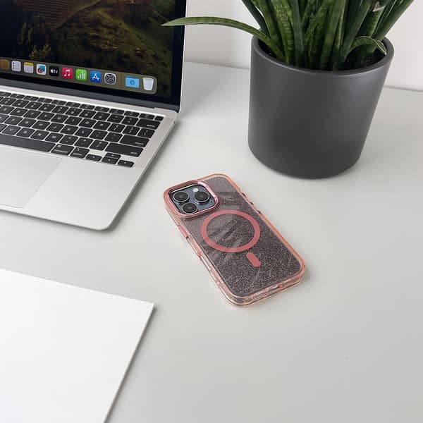 Glitterskal MagSafe för iPhone 16 Plus – Rosa med Glitter