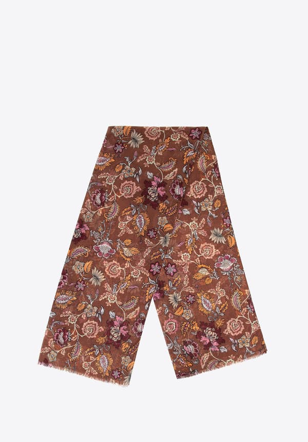 Wittchen dam halsduk med blommönster brun och orange polyester