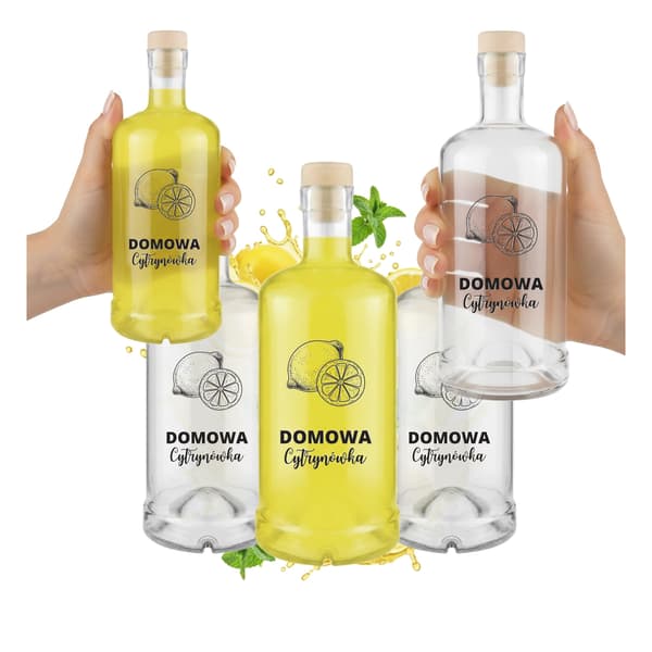 5x TADEK-GLASFLASKOR 500ml med CITRONTRYCK för LIKÖR, VODKA, JUICE